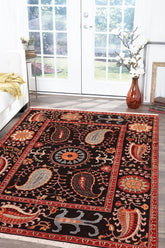 handmade Traditional Kafkaz Black Red Hand Knotted RECTANGLE 100% WOOL area rug 8 x 10